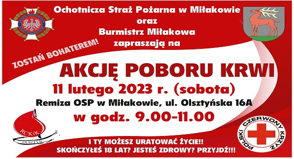 Akcja Krwiodawstwa w Miłakowie 11 lutego 2023r.
